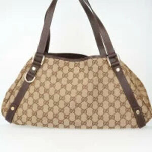 Gucci Abbey GG Canvas Leather Handbag Beige h